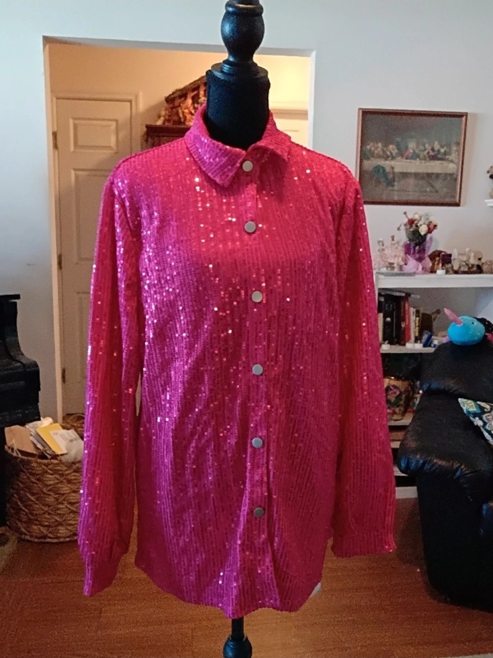 MD&M Women's Hot Pink Sequin Blazer New With Tags Hot Jacket - Picture 7 of 10
